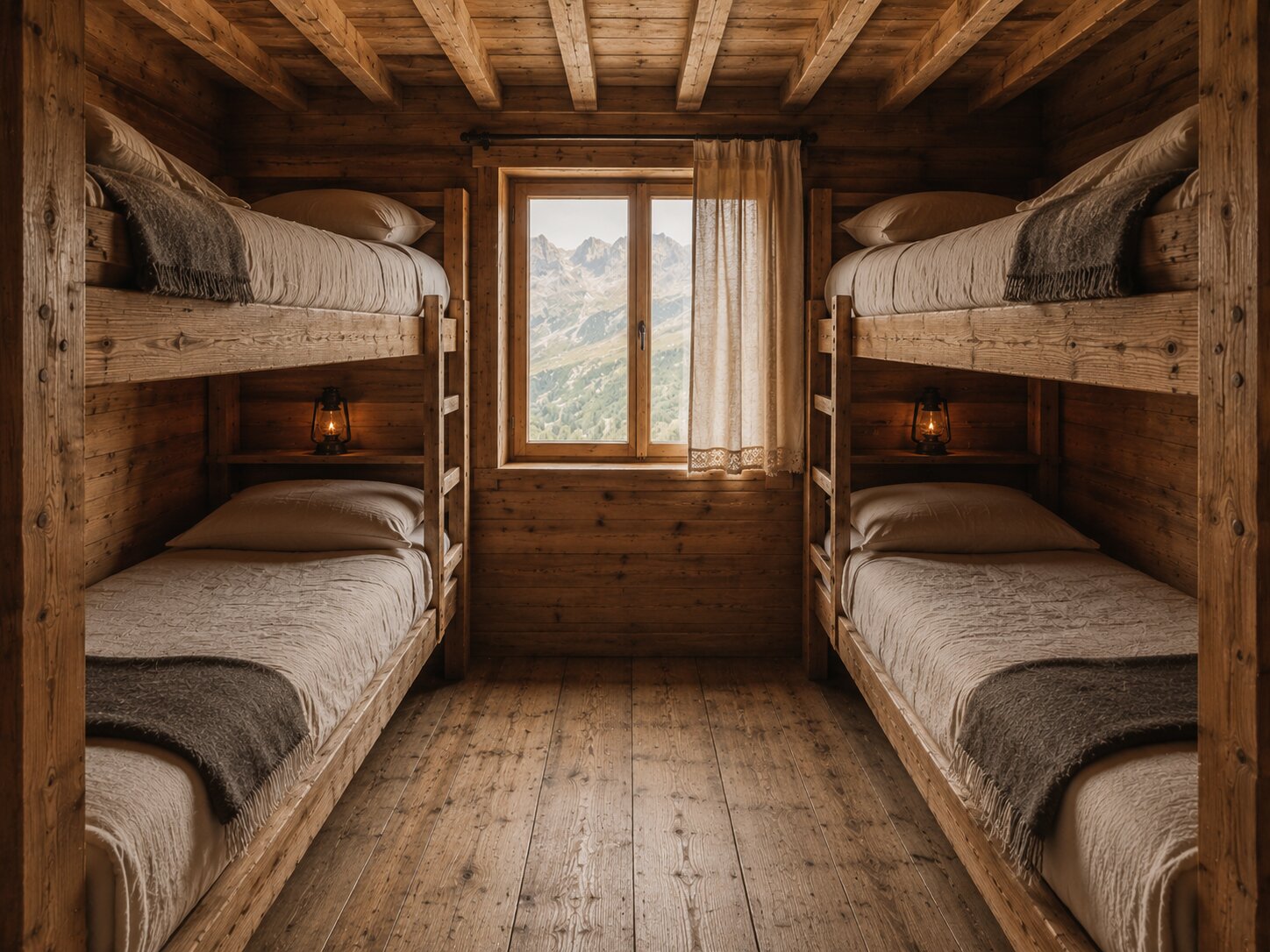 Camera Camoscio, camerata da quattro posti in cuccette di legno