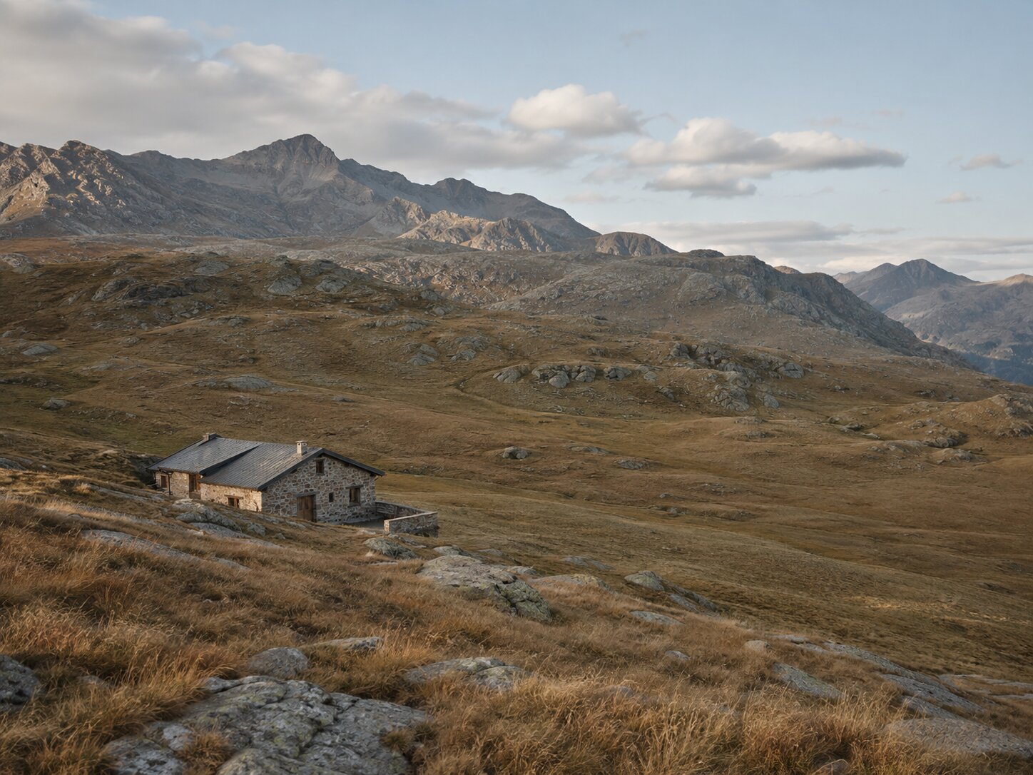 Panorama della valle alpina vista dal rifugio